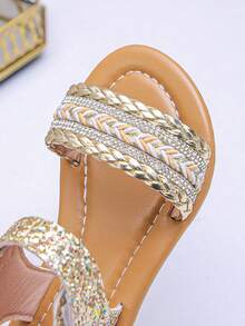 2026新款女童公主凉鞋，编织水钻设计，奢华优雅，夏季百搭 - 金色 - 查看 6