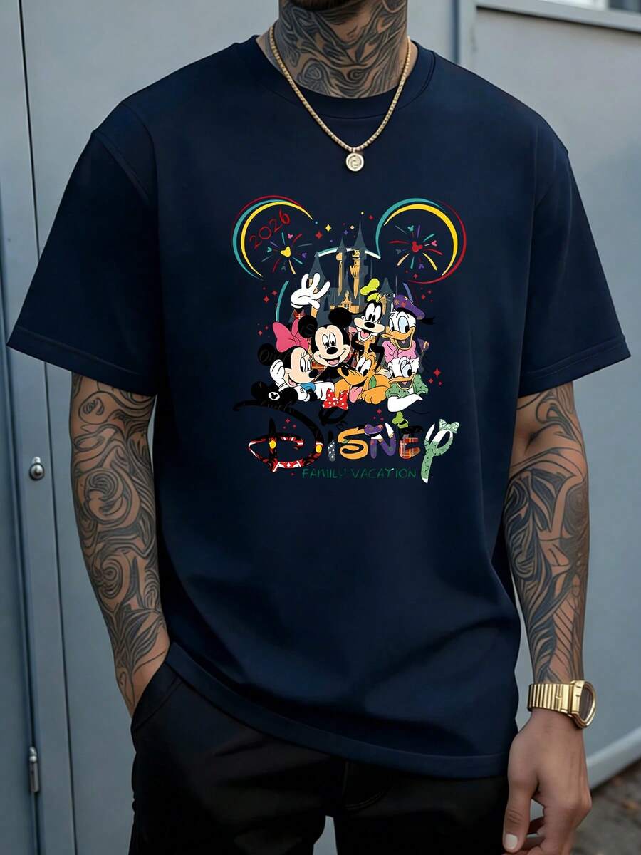 Disney Camiseta de cuello redondo para hombre, corte regular de verano - azul real - Ver 1