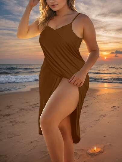 大码女装新款简约高端沙滩度假吊带裙