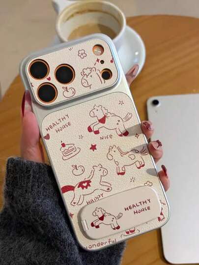 1 pieza, Soporte para pastel de Año Nuevo con borde de cuero plateado, adecuado para Iphone17 Iphone17promax/Iphone16 Pro Max/Iphone15 Pro/Iphone14 Iphone13/12/11, adecuado como regalo de San Valentín/cumpleaños/Día de la Madre para familia/amigos/hermana/novia