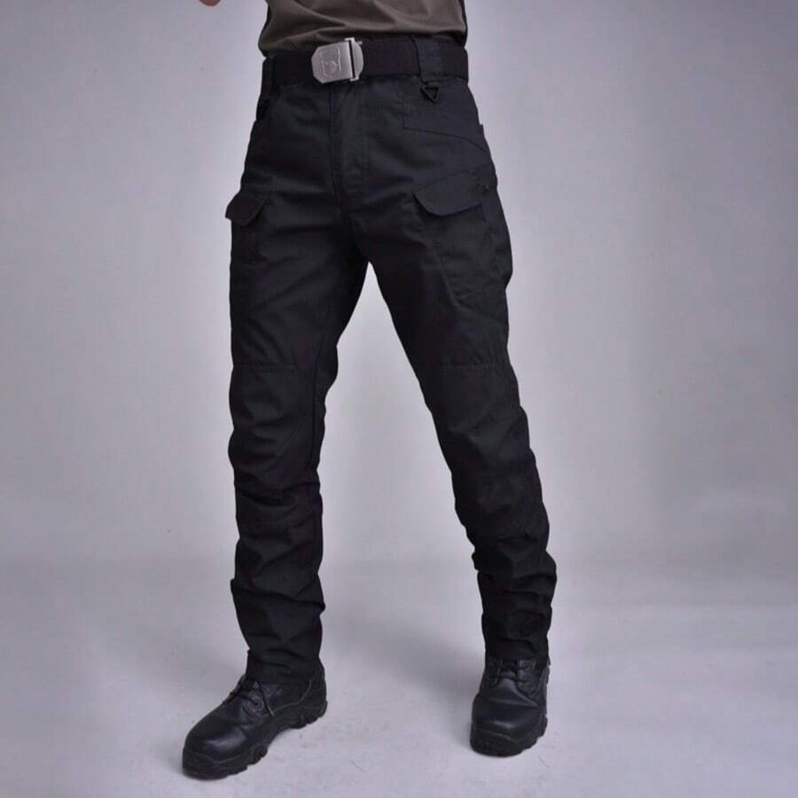 Men's Lightweight Cargo Pants – Sturdy And Durable, Featuring Large-Capacity Zippered Pockets And Straight-Cut Hems. Available In Multiple Colors, They Are Spring And Autumn Wear. - Black - View 1