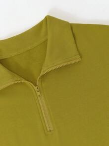 創意休閒女款純棉落肩舒適百搭套頭衫半開領襯衫，修身街頭學院風垂墜柔軟長袖新款衛衣 - 綠色 - 查看 5