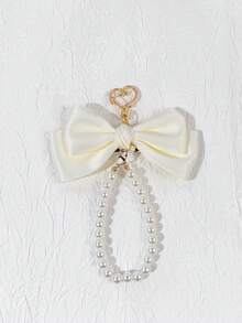 1pc Women's Minimalist Solid Color Casual Girly Bow, Faux Pearl Chain, Heart & Lobster Clasp Keychain, Versatile Accessory For Bags, Outfits, Any Occasion, Great Gift For Best Friend - Multicolor - View 6
