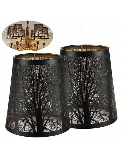 Pantalla de lámpara de metal con diseño hueco de árbol, cubierta de lámpara de hierro sólido decorativa con patrón dorado interior para lámpara de mesa, con casquillo E26 E27 de diseño hueco de árbol forestal