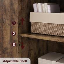 Armarios de almacenamiento de madera altos de 50,4 pulgadas con puertas de vidrio, estantes ajustables, compartimiento abierto, gabinete de almacenamiento de entrada independiente para baño, cocina o sala de estar, marrón rústico - Marrón rústico - Ver 6