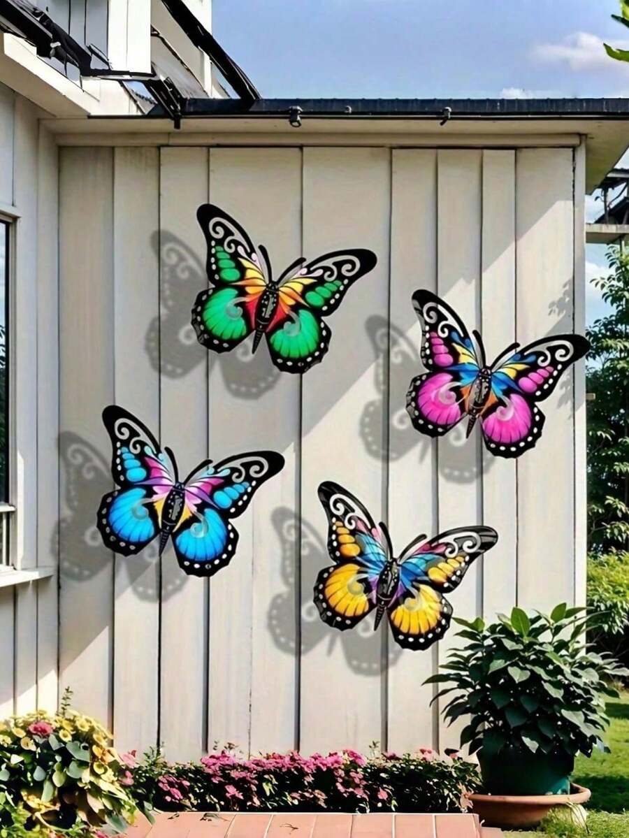 1pc/4pcs Vibrant Color Metal Butterfly Wall Art Decor, Suitable For Garden, Yard, Fence, Holidays, Parties, Gift For Friends & Family, Ideal For Butterfly Enthusiasts - A - View 1