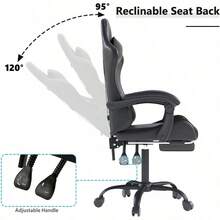 Gaming Chair With Headrest And Lumbar Support, Ergonomic High Back Office Chair, Racing Style Executive Computer Desk Chair, Leather Adjustable Swivel Task Chair For Home Office (White) - Black - View 7