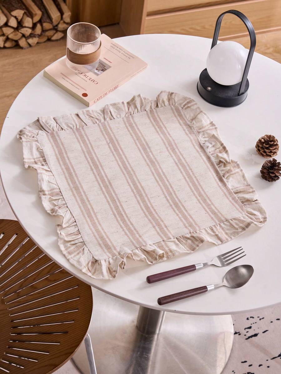 1/2/4/6pcs Square Placemats With Ruffle Edges, Fresh Minimalist Style, Kitchen Decor, Dining Table Mat, Waterproof Non-Slip Pad For Holiday Party, Birthday, Wedding, Office, Coffee Table, Home Decor, All Seasons - Apricot - View 1