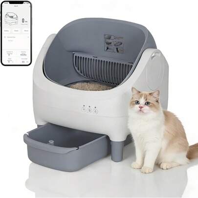 Caja de basura automática de gato, Aplicación inteligente de la caja de basura de autolimpieza, Open-Top Litiere Pour Chat Autonettoyant para gatos grandes, Caja de basura multi-gato inodora, 10.5L Litiere Automatique Pour Chat
