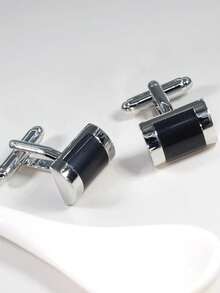 1 对时尚黑色弧形铜质男士袖扣 - 黑色 - 查看 3