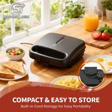 SUPERLEX 750W Sandwich Maker, Deep-Grooved Toaster,  Non-Stick Coating Heating Plate, Removable Deep-Grooved Baking Tray For Easy Cleaning, LED Indicator Light, Cool-Touch Handle And Non-Slide Bottom Feet, Fast Heating, Essential For Breakfast And Afternoon - UK Plug(220-240V) - View 7