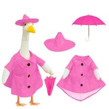 23-Inch Outdoor Garden Lawn Decoration, Spring/Summer Decor, Pink Raincoat Goose Sculpture Decoration Set - A - View 7