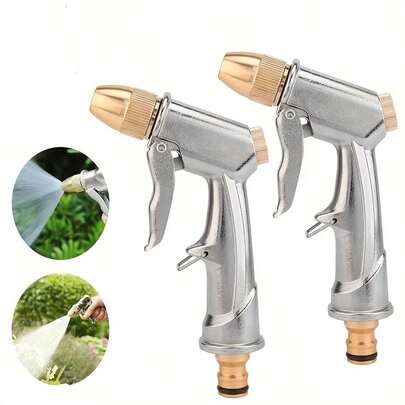 Stainless Steel High-Pressure Garden Water Pipe Nozzle Set (2 Pieces) With Brass Connectors, Designed For Manual Operation, Suitable For Watering, Car Washing, And Spraying. Featuring A Sturdy Metal Structure, It Is Highly Suitable For Outdoor Applications