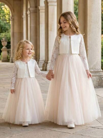 Veste courte minimaliste de couleur unie pour jeune fille, cardigan châle à manches longues en dentelle élégant. Convient pour être assorti avec des robes, des robes de princesse, pour un anniversaire, un gala du soir, une représentation sur scène, une tenue décontractée polyvalente pour l'extérieur