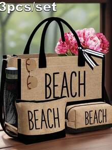 Bộ 3 túi in chữ "BEACH", túi tote vải lanh đơn giản. Túi mua sắm, túi đựng mỹ phẩm, ví, túi quà tặng tái sử dụng, dung tích lớn với dây đeo vai điều chỉnh được và túi bên hông, hoàn hảo cho du lịch nghỉ dưỡng (màu kaki), túi đi làm hàng ngày, thích hợp sử dụng hàng ngày, sinh nhật, ngày lễ, tựu trường, kỳ nghỉ, bãi biển, du lịch, đi làm, công tác, sinh viên, dã ngoại, cắm trại, siêu thị, đựng đồ hàng ngày, Ngày của Mẹ, Ngày Nhà giáo và kỷ niệm. - Nhiều màu - Xem 5