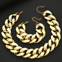 Bộ trang sức 2 món gồm dây chuyền và vòng tay bản to kiểu cổ điển, thích hợp cho nữ giới, các cặp đôi, chị em gái, đi nghỉ mát, hẹn hò, mặc hàng ngày, đám cưới, làm quà tặng cho mẹ, chị em gái. - Vàng - Xem 9