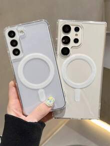 Minimalist High-Definition Transparent Magnetic Wireless Charging Phone Case Compatible With Samsung Galaxy S26Ultra S26Plus S25Ultra S24Ultra S23Ultra S22Ultra S25 S24 S23 Plus A57 A56 A55 Simple Clear Acrylic Hard Back Cover - Clear - View 3