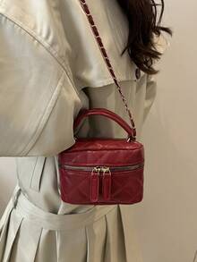 Lightweight Mini Handbag, Chain Bag, Rhombus Pattern Bag, Tote Bag, Bucket Bag, Suitable For Teenage Girls, College Students And Office Ladies, Ideal For Office, Campus, Work, Commute, Outdoor Activities, Travel And Outings - Burgundy - View 3