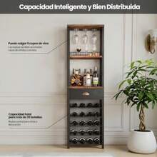 Genérico Estante para Vino de 8 Niveles con Soporte para Copas y Cajón de Tela Porta Botellas de Vino para 30 Botellas Mueble Organizador de Bar para Cocina Sala y Comedor - Marrn - Ver 5