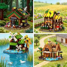 Retro Forest Cabin Set, Building Block Ornament, DIY Building Block Assembly, Building Block Toy, Stress-Relief Building Blocks, Suitable As A Desk Ornament, Easter Gift, Birthday Gift. - Multicolor - View 2