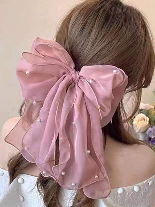 1pc Large Pearl Bow Tie Hair Clip For Women