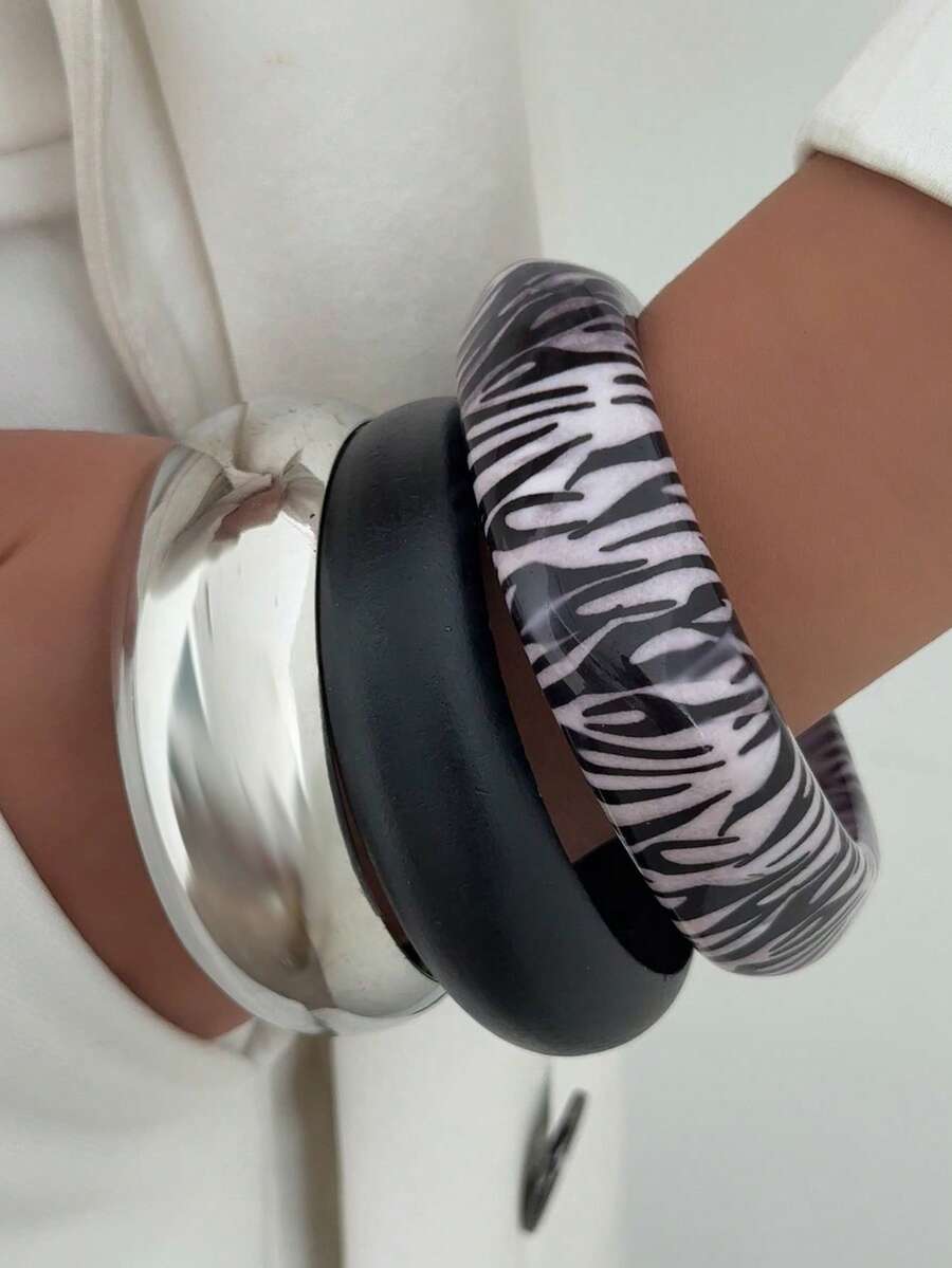 1件波西米亚几何复古夸张弧形光滑吊坠树脂手镯，奢华优雅，适合婚礼、派对、度假、休闲、街头风格，是节日、生日时送给女士和情侣的理想礼物 - 手鐲 - 查看 1