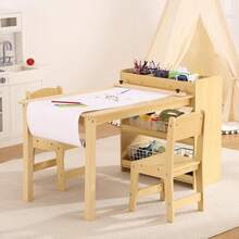 Set de Mesa y 2 Sillas para Arte Infantil con Papel Rodante y Gran Almacenamiento, Mesa de Madera para Manualidades, Dibujo, Aprendizaje y Lectura de Niños, Escritorio de Actividades para Bebés en Casa, Sala de Juegos o Aula, 42" L x 23" W - Amarillo - Ver 3