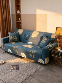 1pc Elastic Sofa Cover, All Inclusive Polyester Fiber Sofa Cover, Knitted Milk Silk All Season Universal Sofa Cover - Blue - View 5