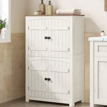HaluPeit Storage Cabinet, Bathroom Cabinet In Country Style, With 4 Doors, Adjustable Shelves, Freestanding Cabinet, Vintage Brown-White, 30 X 60 X 110 Cm - 雲溪白色 - 查看 1