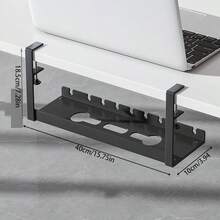 Metal Mesh Cable Management Tray For Under Desk, With Clips For Installation, 3 Holes, Cable Organizer Tray With Desktop And Under Desk Wire Management, Adjustable, Suitable For Home Office Standing Desk - Black - View 3
