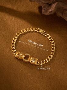 1 Piece Fashion Classic Shiny Plated 18k Gold Double Leopard Ring Zirconia Inlaid Bracelets, Suitable For Women's Daily Wear , Excluding Box - Double Leopard Bracelet - View 2