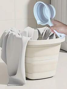 2pcs/1pc Folding Bucket, Folding Water Scoop, Portable Plastic Bucket, Does Not Take Up Too Much Space After Folding, Portable Outdoor Car Fishing Bucket, Household Large Capacity Dirty Clothes Basket, Washing Bucket, Foot Soaking Bucket, Multifunctional Folding Bucket, Home Organizing Storage Box - Striped - View 16