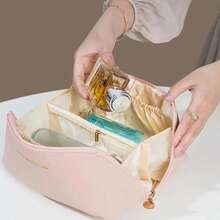 Customizable Large Capacity PU Leather Cosmetic Bag Personalized Travel Toiletry Bag With Handle And Multi-Pocket Interior - Multicolor - View 3