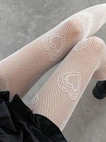 1pc New Sexy Fishnet Tights With Heart Cutout, Retro Cute Versatile Pantyhose - Multicolor - View 16