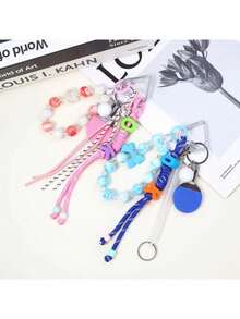 多巴胺时尚配饰编织绳钥匙扣，带字母珠乒乓球吊坠，可个性化挂在包包上作为礼物 - 彩色 - 查看 3