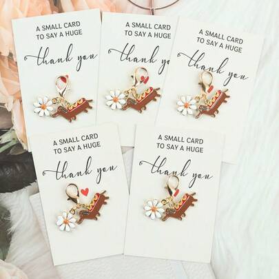 1个/2个/5个可爱腊肠犬和雏菊花朵钥匙扣，附赠贺卡，创意宠物狗汽车挂件，腊肠犬吊坠，送给亲朋好友的贴心礼物