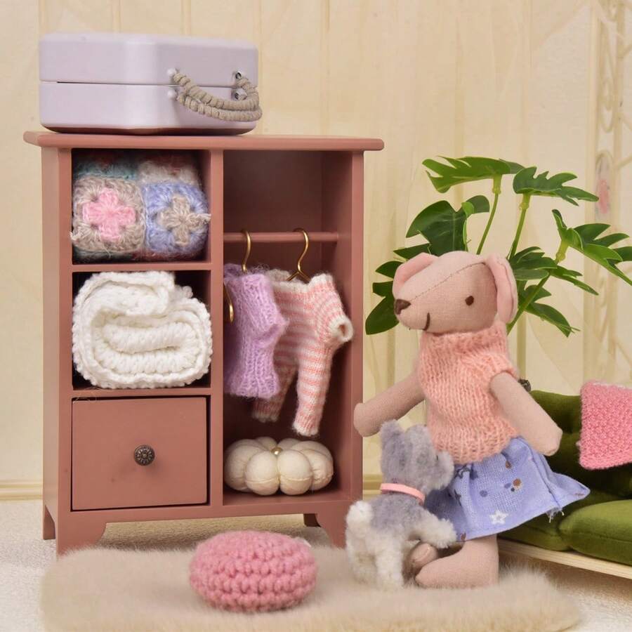 1:12 比例迷你木製娃娃屋衣櫃,迷你家具-迷你臥室家具,附 3 個掛衣桿與抽屜的衣櫃-娃娃屋家具,玩具屋裝飾,模型屋飾品,迷你場景展示櫃,BJD/OB11 場景展示飾品,多功能木製櫃,3D 木製櫃(多色可選),聖誕節、情人節、週年紀念、生日、開學季、新年及其他節日禮物 - 衣櫃 - 查看 1