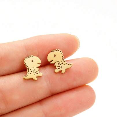 1 Pair Cute Stainless Steel Dinosaur Earrings Jewelry Minimalist Animal Earrings Studs Kawaii Accessory