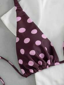 Ensemble de bikini à pois roses sexy pour femmes, convenant pour la plage, le port décontracté élégant en vacances. Fabriqué dans un tissu confortable et très élastique, convenant pour les festivals de musique, les fêtes de plage, les sports de surf. Ensemble de maillot de bain pour femmes avec attache à la nuque, dos noué, pour l'été - Multicolore - Voir 5