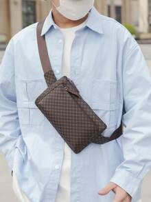 TIANDINGYU 时尚PU斜挎胸包，奢华字母图案跑步腰包，双隔层运动胸包，简约街头风百搭腰包 - 彩色 - 查看 9