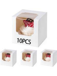 10pcs/1pc/Individual Cupcake Containers, Cupcake Boxes With Window, Cupcake Holders With Inserts, Stackable Deep Cupcake Carrier (White) - White - View 9