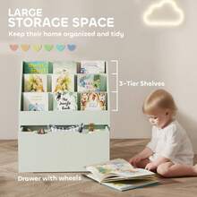 Bookcase For With Shelves Drawer Bookcase For Bedroom Playroom Green - Green - View 5