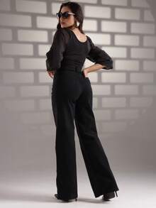 Women's Black Jeans With Rhinestone Glitter, High Waist, Premium Style - Negro - Ver 8