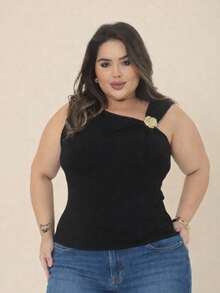 Plus Size Tank Top With Buckle - Women's Plus Size - Comfortable, Casual, Elegant - Fashion Blogger Style - Summer 2026 - 黑色 2 - 查看 4