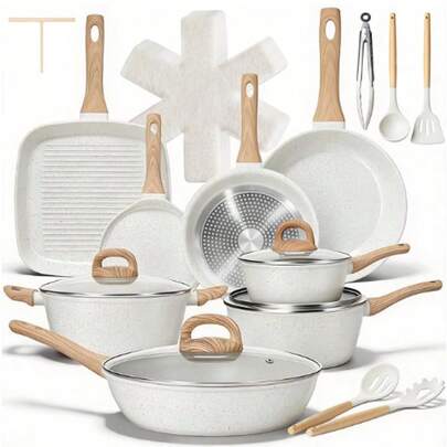 Kitchen 25 Pcs Pots And Pans Set, Nonstick Ceramic Cookware Sets, Healthy, Large Capacity, Induction Compatible, Cooking Set With Frying Pans Saucepans, PFAS/PTFE/PFOA, Classic Black