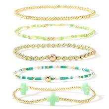 5件套波西米亚风优雅金珠手链套装，彩色十字架金珠手链，不同尺寸弹力金珠手链，十字架金珠手链，多层弹力金珠手链套装，沙滩/夏季手链，防水防褪色，送给她的最佳礼物，母亲节，情人节，海滩度假，家庭，复活节，基督教女性 - 多色 - 查看 13