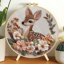 1件 15*15cm/5.9*5.9in-20*20cm/7.9*7.9in 花中鹿刺繡套件，DIY手工刺繡組，適合成人初學者，居家禮物，女性縫紉禮物，包含使用說明書、印花布料、刺繡框、針與線 - A - 查看 9