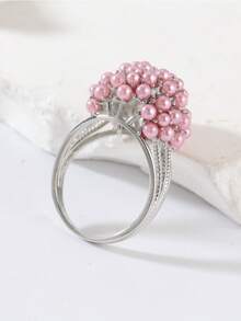 Anel de Pérola Falsa Estilo Vintage, Aliança de Casamento Perfeita e Presente de Aniversário para Mulheres - Rosa chiclete - Visão 8