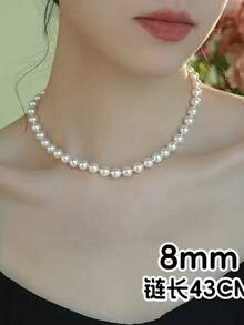 1件法式奢华仿珍珠项链，优雅百搭的颈链，时尚叠戴毛衣链配饰 - 彩色 - 查看 3