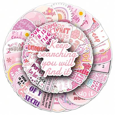 50 de bucăți de autocolante motivaționale roz în engleză, energie pozitivă, propoziții scurte în engleză, autocolante din vinil impermeabile, pentru decorarea laptopurilor, valizelor, skateboard-urilor, jurnale, huse de telefon, computere, sticle de apă.